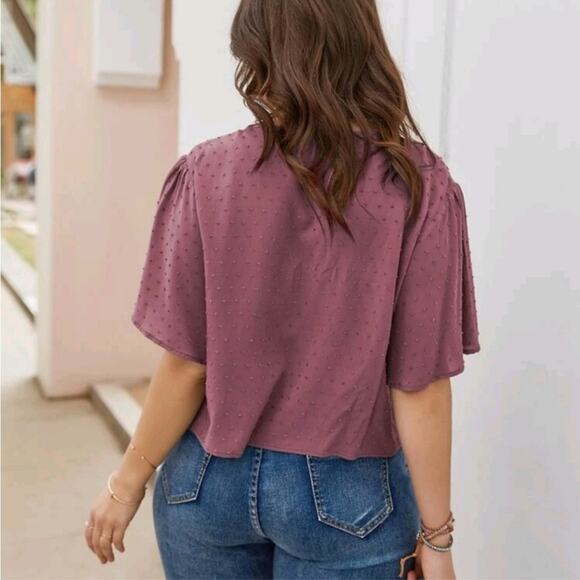 Shein Curve Plus Size Burnt Orange Tie Front Swiss Dot Blouse Top Size 2X - Picture 4 of 11